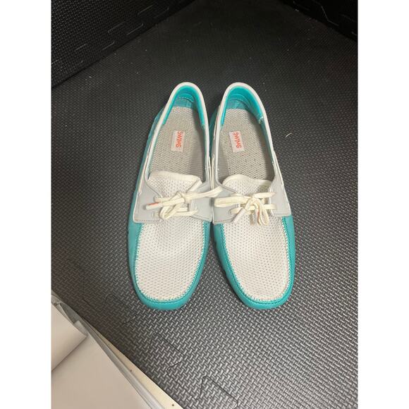 SWIMS Women’s Water Shoes Penny Loafer White Turquoise Rubber Mesh 37.5 US 6.5 - Picture 2 of 7